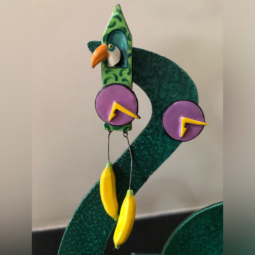 Vintage Toucan Clip- On Earrings- 80s, Porcelain- Flying Colors/ Ruby Lane Style